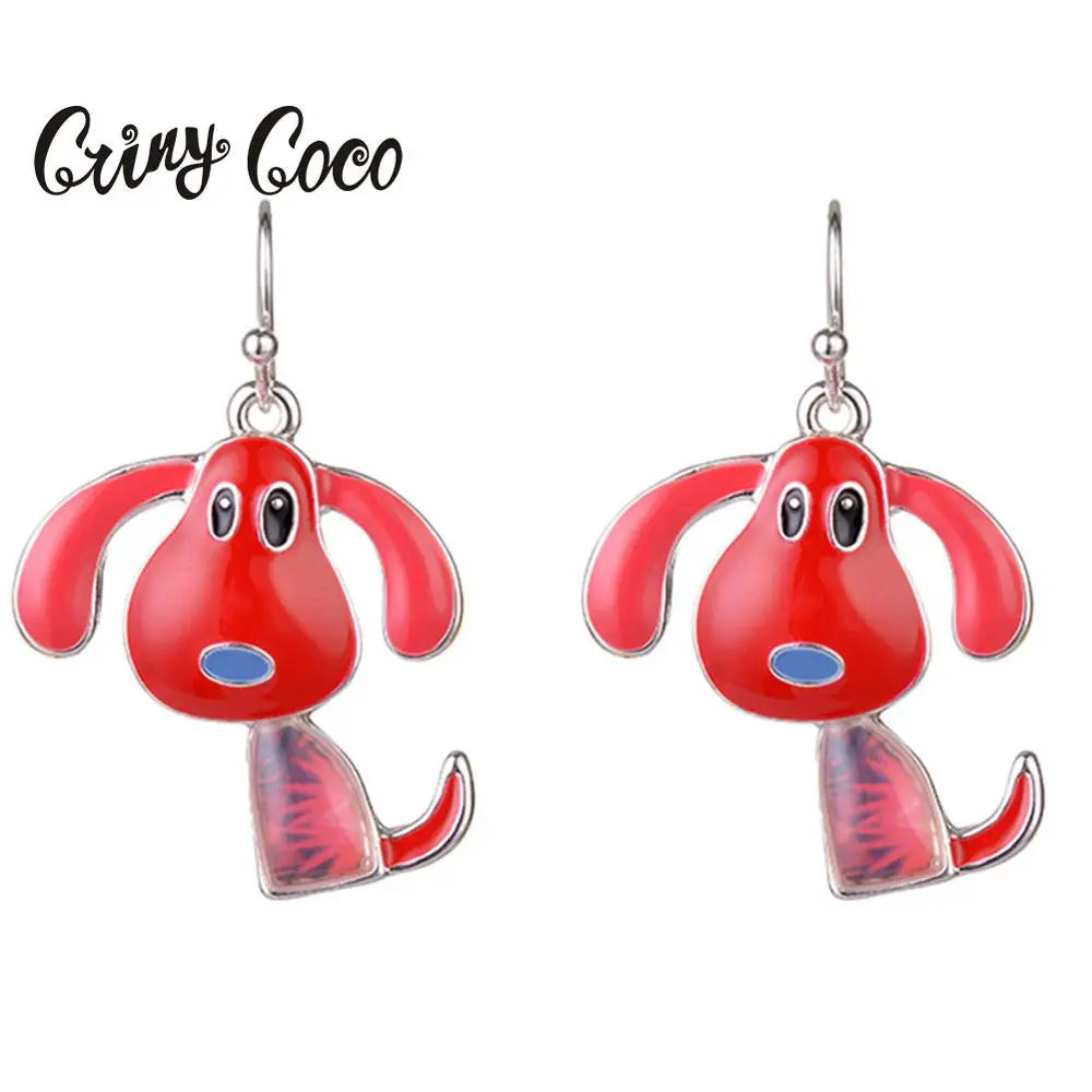 Cring Coco Красная эмаль собака мультфильм ювелирные изделия Висячие серьги в форме