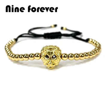 

Nine forever Men Bracelet Micro Pave CZ lion Charm Braiding Macrame Bracelets for women jewelry pulseira masculina feminina