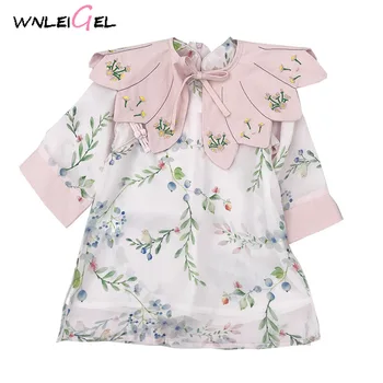 

WLG 2019 spring girls Chinese style dresses kids long sleeve printed dress baby casual party dress children clothes 1-4 years