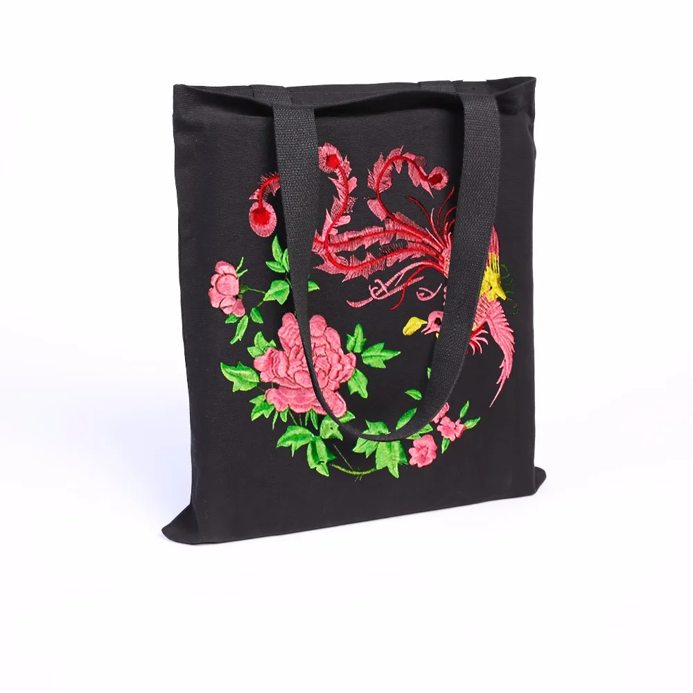 

SunUrs Black Canvas Handbags Phoenix Eco Cotton Tote Reusable Shoulder Bag Shopping Tote 35*40cm School Bag Bookbags