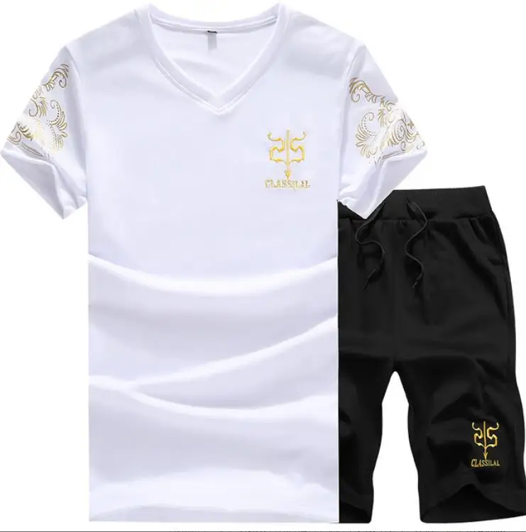 

2019 Summer New FA5016 Men's Set Short Casual Suits Sportswear Mens Clothing Man Two Pieces Fashion Print Sets sweatshirt Men