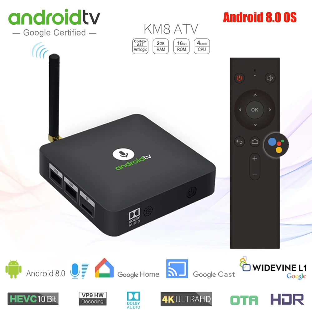 

MECOOL KM8 ATV Voice Control Google Android 8.0 TV Box 2GB 16GB Amlogic S905X Support Google Player Store Netflix HD Youtube 4K