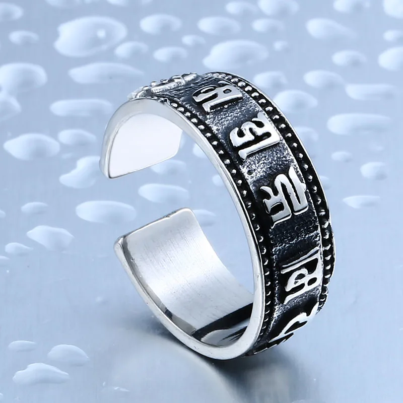 BEIER 316L Stainless Steel Men Buddhist Sutra Ring High Quality Opening Jewelry BR8-368