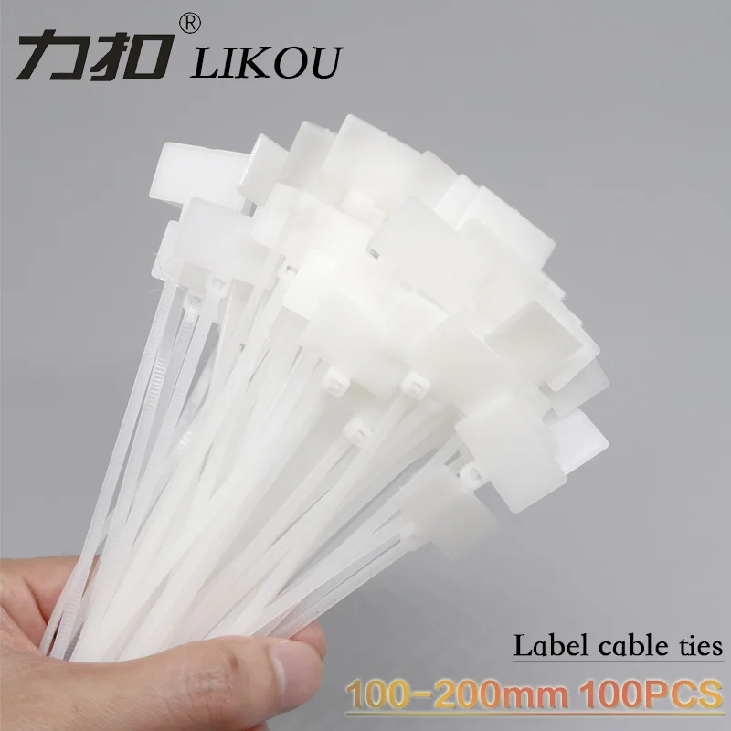 

LIKOU Labe cable tiesl 3*100mm 4*150mm 4*200mm Plastic self-locking Cable Label Mark Tags 100PCS/bag white