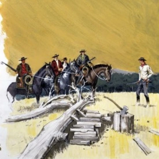 Group of cowboys on horseback on hill Poster Print (18 x 24)