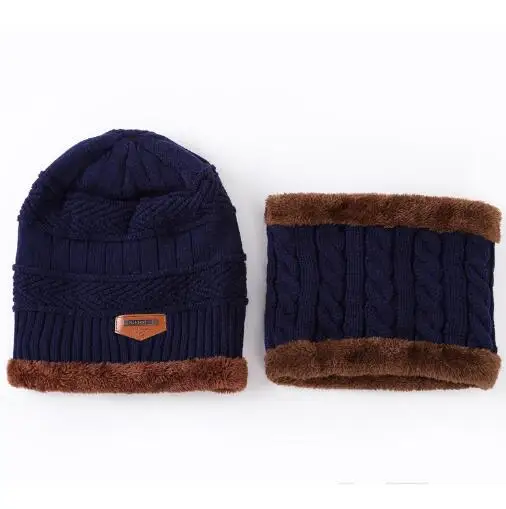 Зимняя шерстяная шапка, лыжный комплект, Мужская/женская шапка, ветрозащитная зимняя снуд, уличная вязаная теплая Толстая Шапка-шарф с воротником, год, Gfit - Цвет: navy