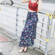 Moda jihan Для женщин Обёрточная бумага Юбки До Колена цифры шифоновый с цветочным рисунком и асимметричным подолом дамское, летнее, богемное юбки на шнуровке бант высокое Разделение