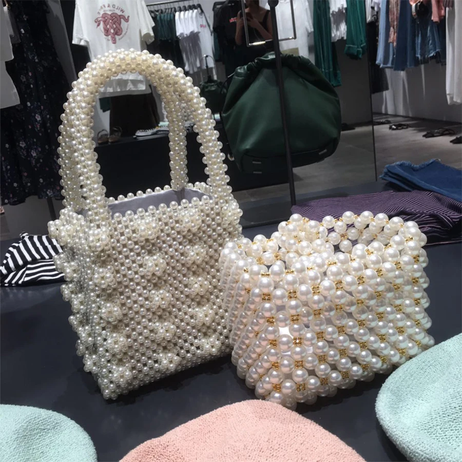 

Luxury Hand-woven Pearl Bag Shiny Brand Women Handbag Bride Evening Bag Clutch Retro Design Quality Travel Bag Bolsa de perlas