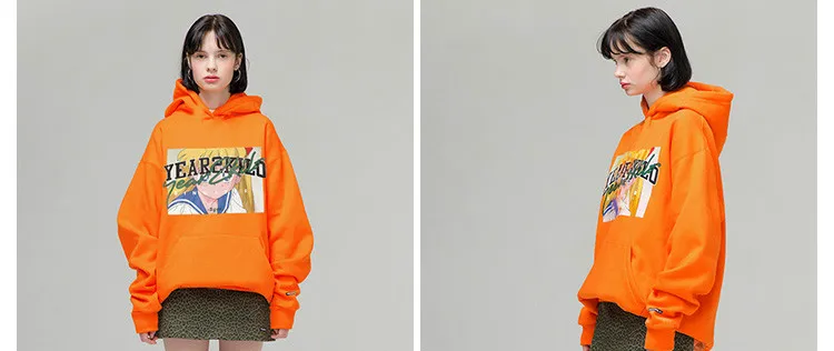 Fashion Chic Mens Hoodies And Sweatshirts Hip Hop Astronaut Print Orange Skateboard Sweatshirt High Street Harajuku Hoodie Men