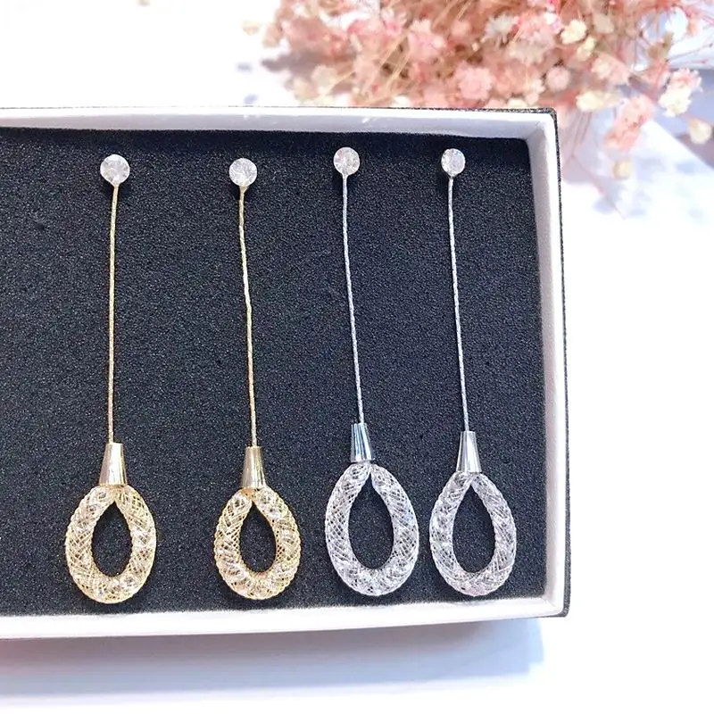 

Crystal Mesh Net Long Earrings For Women Girls Delicate Fashion Jewelry Pendientes 2018 Party Accessories Gold Color Earings
