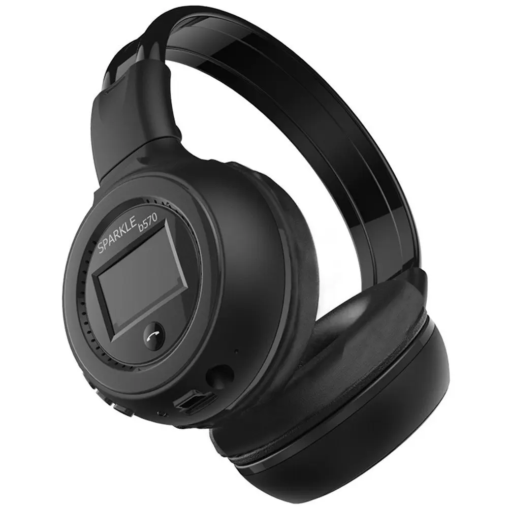 Zealot B570 Bluetooth наушники складные Hi-Fi стерео беспроводные наушники с ЖК-дисплеем экран гарнитура FM радио Micro-SD слот - Цвет: Black