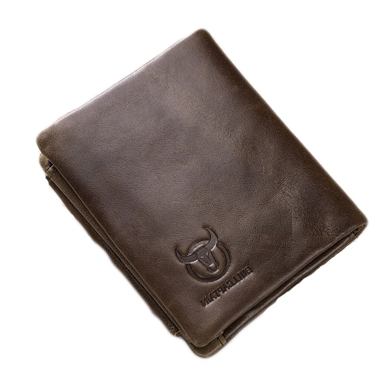 

Brand Fashion Genuine Leather Men's Wallet Cow Leather Short Vertical Male Retro Purse Buckle Card Photo Bit Pocket Money Bags