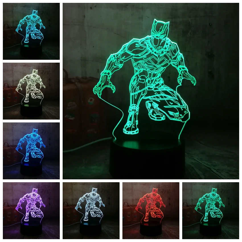 Крутой черный пантера герой комиксов Marvel 3D светодиодный Ночник светильник RGB 7