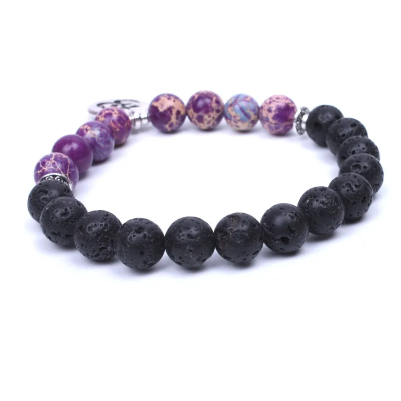Femmes Extensible Bracelet Pierre De Lave Naturelle Bracelet Bouddha Perlé