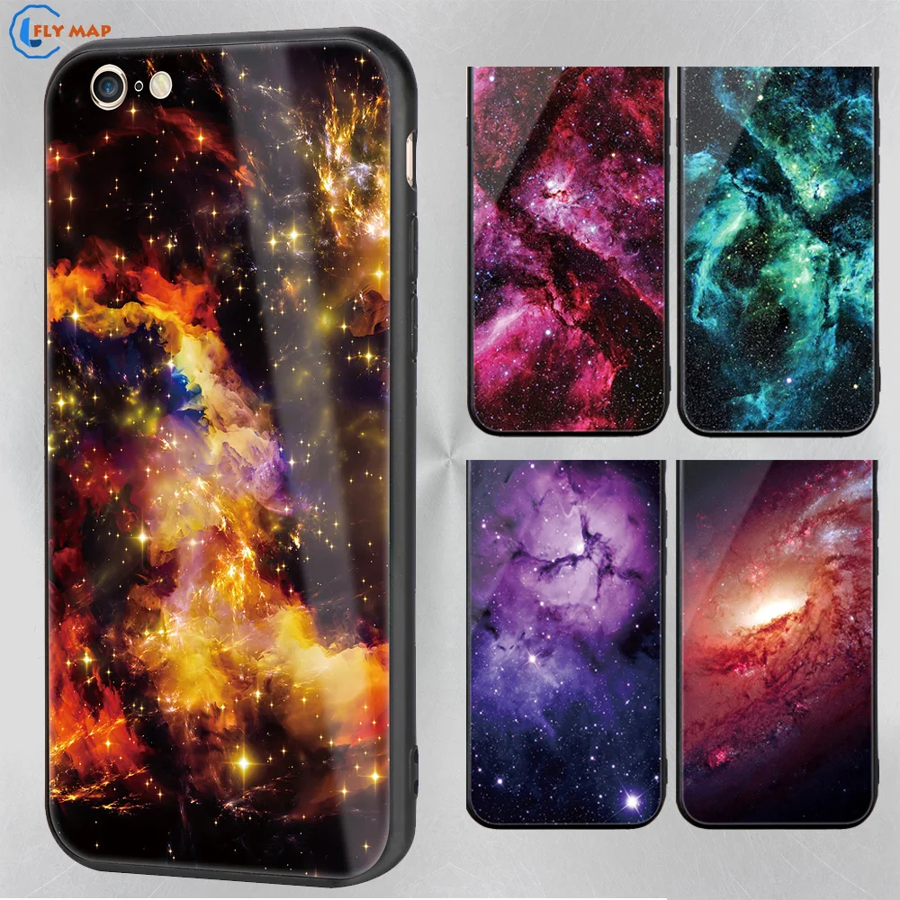 Kopen Case voor Apple iPhone 6 A1549 A1586 A1589 Starry Schilderen siliconen Gehard Glas Beschermende Cover voor iPhone 6 S A1634 Case