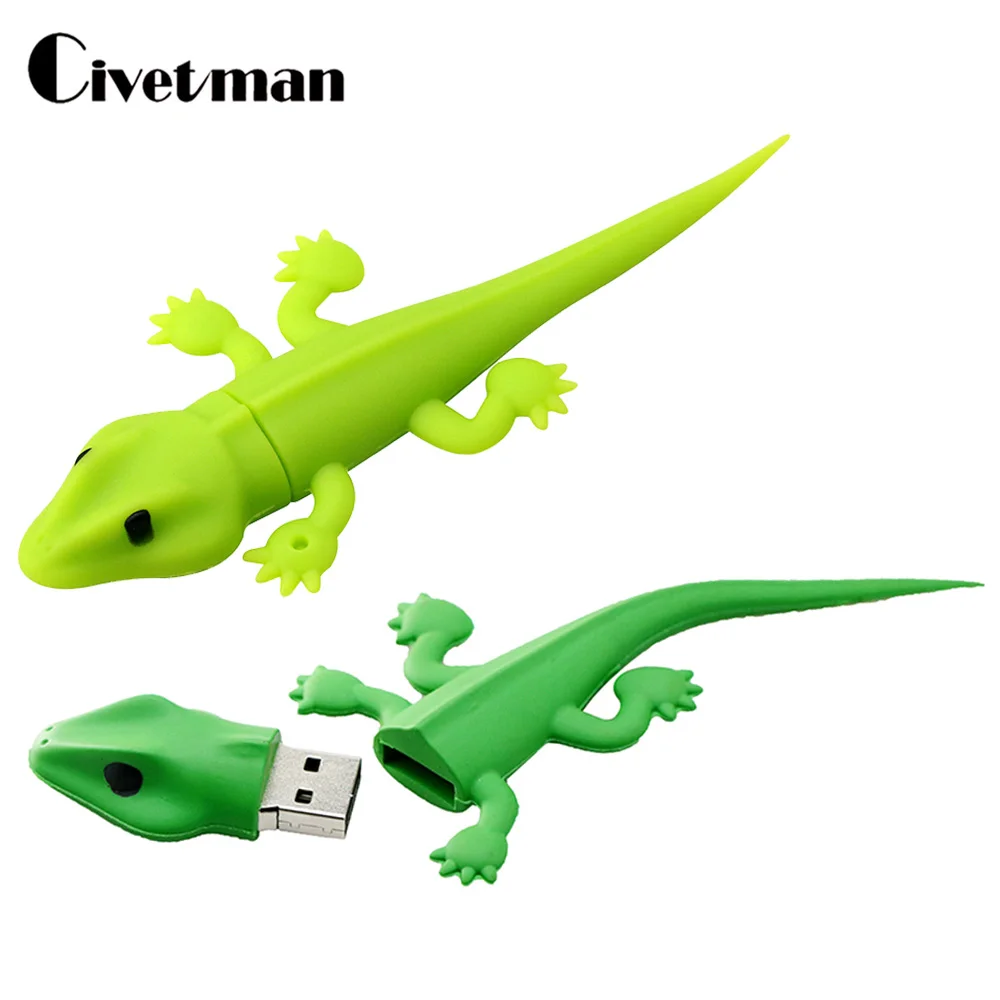 Дешевый USB флешка зеленый ящерица 4ГБ 8ГБ 16ГБ 32ГБ 64ГБ 128 ГБ Gecko USB 2,0 Флешка карты памяти USB диска флешки подарок