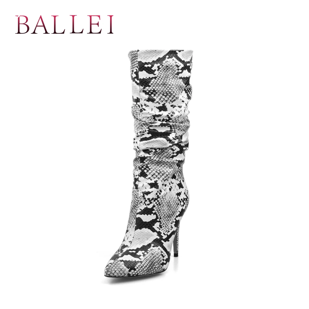 

BALLEI Fashion Lady Winter Long Boot Vintage Warm Flock Classic Pointed Toe Sexy Thin Heel Shoes Elegant Striped Soft Boots H29