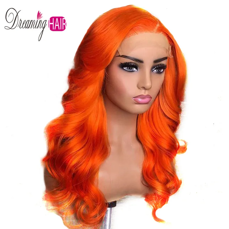 Body Wave Ombre Orange Color long deep part 13x6 Front lace wig Remy Hair Brazilian Human Hair Wigs With Baby Hai