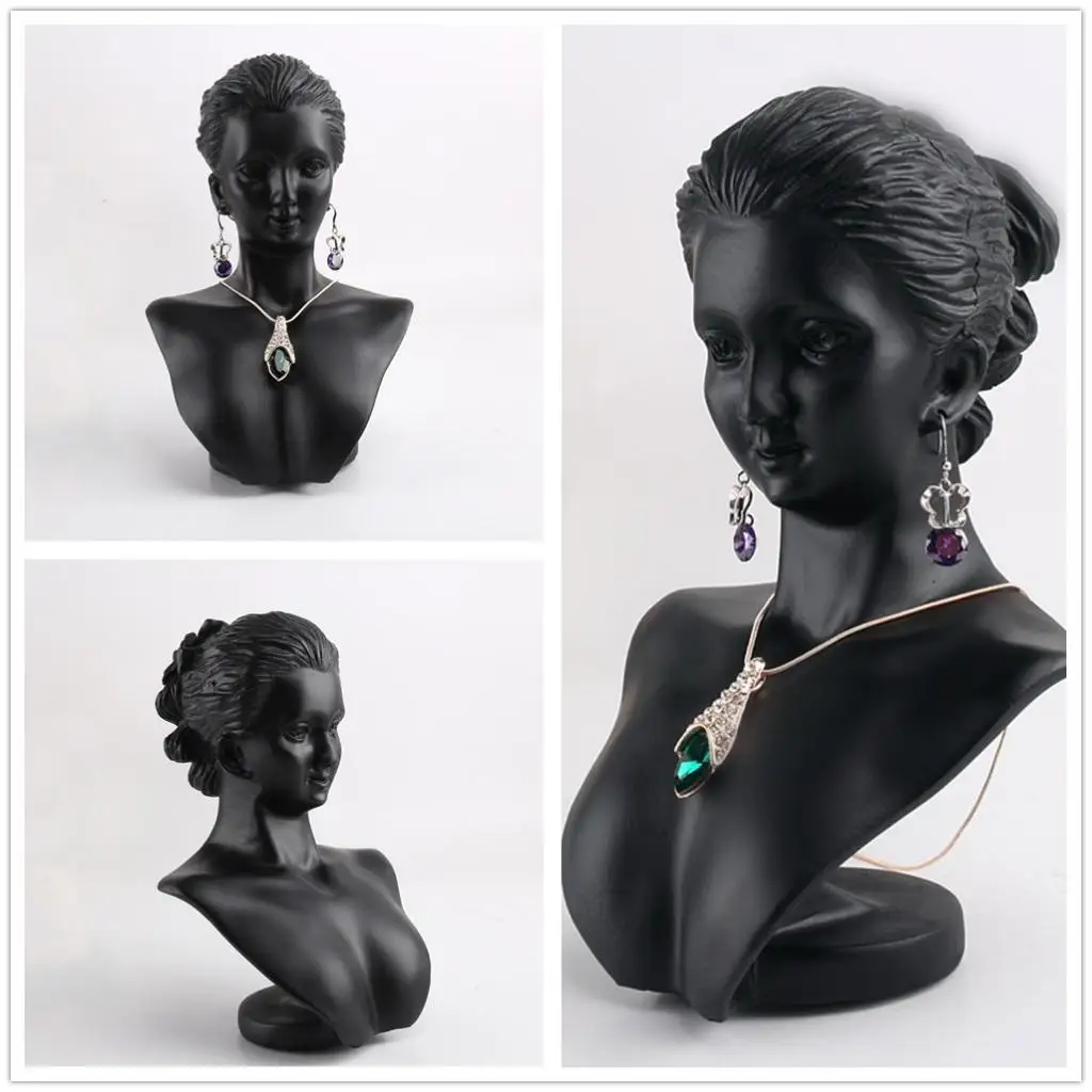 Contador de Brincos de Resina Manequim para Moças Rack para Colar Preto Figura Exibição Busto Joias