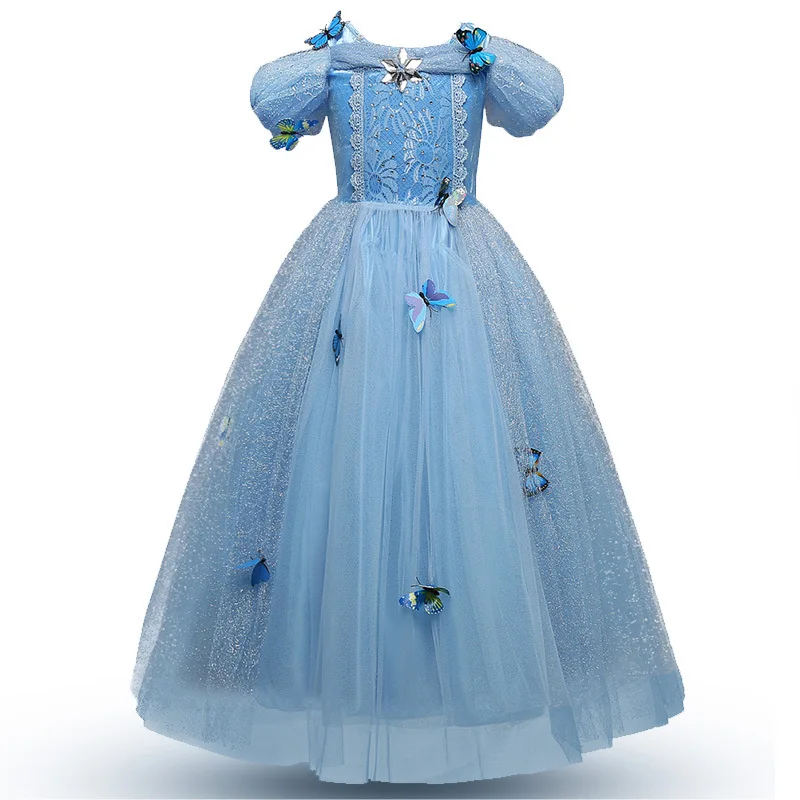 

Baby Girls Anna Elsa Dress Butterfly Sequined Princess Cinderella Fancy Kids Clothes For Party Costume Snow Queen Cosplay