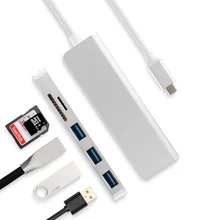 HUWEI 5-в-1 Тип-C центр алюминиевого сплава USB-C адаптер Hi-Скорость USB 3,0 Порты и разъёмы SD/устройство для считывания с tf-карт для Mac Windows ноутбуки Тетрадь