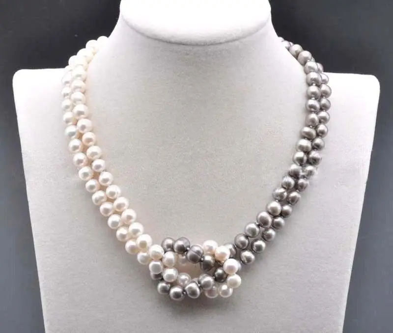 

free shipping 8-9MM NATURAL SOUTH SEA WHITE GRAY PEARL NECKLACE 18 INCH Gold Clasp