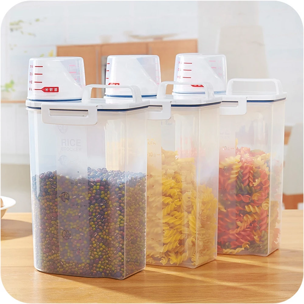 

Kitchen Storage Organizer 2kgs Grain Storage Container Rice Box Cereal Bean Container Sealed Box With Measuring Cup