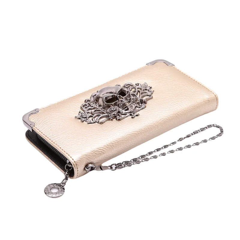 Metal Skull Pattern Long Wallet Ladies Handbag Zipper Skeleton Purse Clutch Card Holder Wallet Carteira Feminina Metal Skull Pattern Long Wallet Ladies Handbag Zipper Skeleton Purse Clutch Card Holder Wallet Carteira Feminina