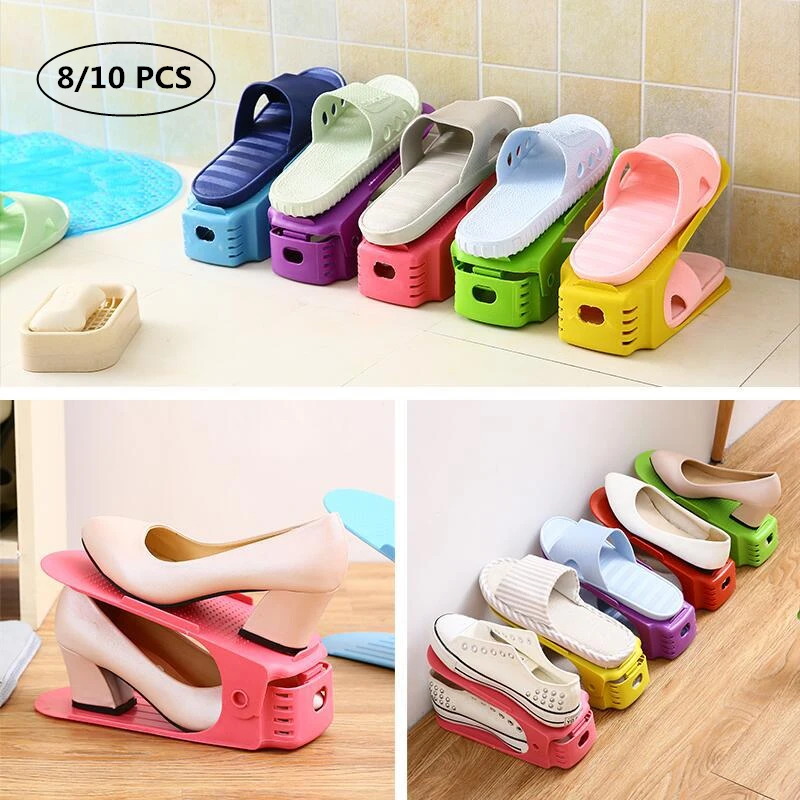 

Storage Shoe Rack Stand Shelf Durable Plastic Shoe Organizer Double-Wide Shoe Storage Rack Adjustable Colorful Shoe Hanger