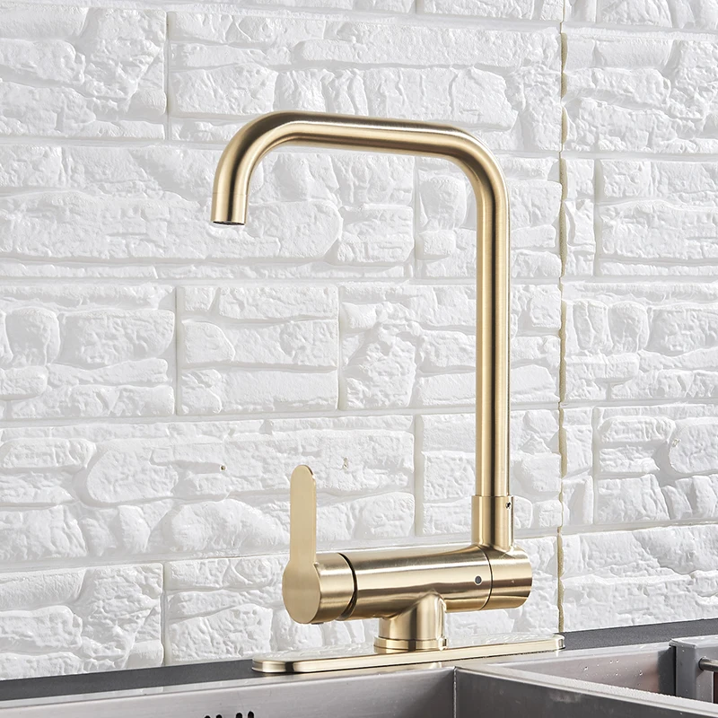 Brushed Gold /Black Kitchen Faucet Deck Kitchen Sinks Faucet High Arch 360 Degree Swivel Cold Hot Mixer Water Tap