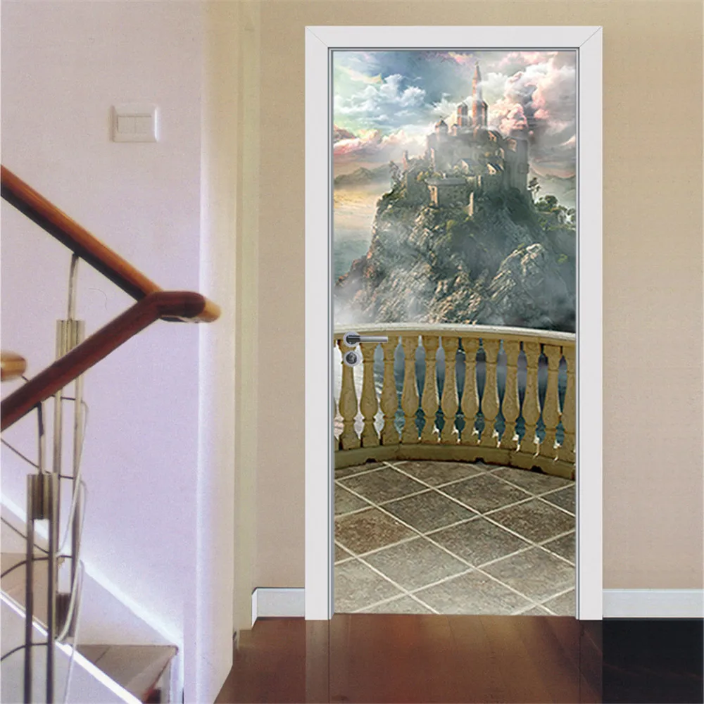 3D креативные каменные наклейка на дверь лестницы для спальни гостиной деревянная дверь ремонт водонепроницаемый настенное покрытие декоративные наклейки