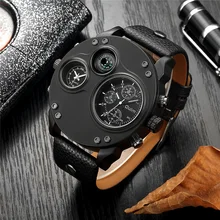 Oulm, уникальные спортивные часы для мужчин, люксовый бренд, два часовых пояса, наручные часы, декоративный компас, мужские кварцевые часы, relogio masculino