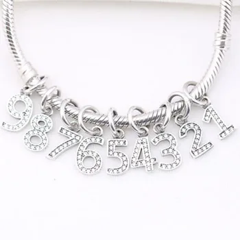 

Luck Number 0 to 9 Digital 925 Sterling Silver Beads Charms Fit Original Pandora Charm Bracelet For Women Girl Gift
