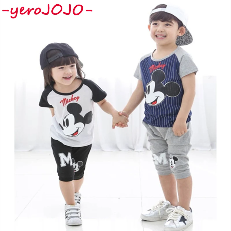

2018 New Boys Girls Summer Clothing Suit Kids 3 4 5 6 7 8 Years Boy Short-sleeved Cartoon Printed T-shirt Shorts Children's Suit