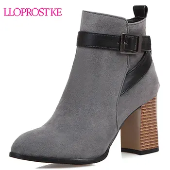 

Lloprost ke 2019 New women ankle boots flock pointed toe zip buckle autumn winter boots fashion high heel dress shoes woman H473
