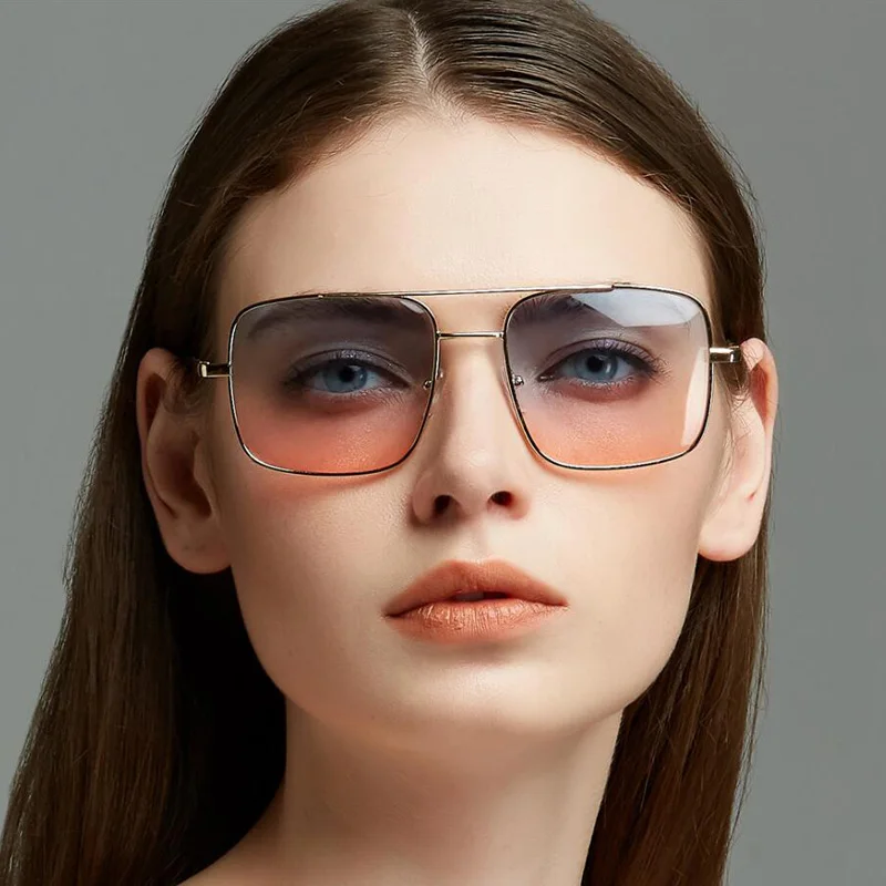 

ZUCZUG Retro Square Sunglasses Women Brand Design Big Frame Sun Glasses Blue Pink Gradient Lens Eyewear Female Gafas de sol