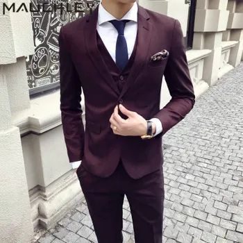 

Mens Suits With Pants 3 Pieces Mens Burgundy Tuxedo Slim Fit Obscure Striped Formal Wedding Dress Prom Suits Two Buttons 2018