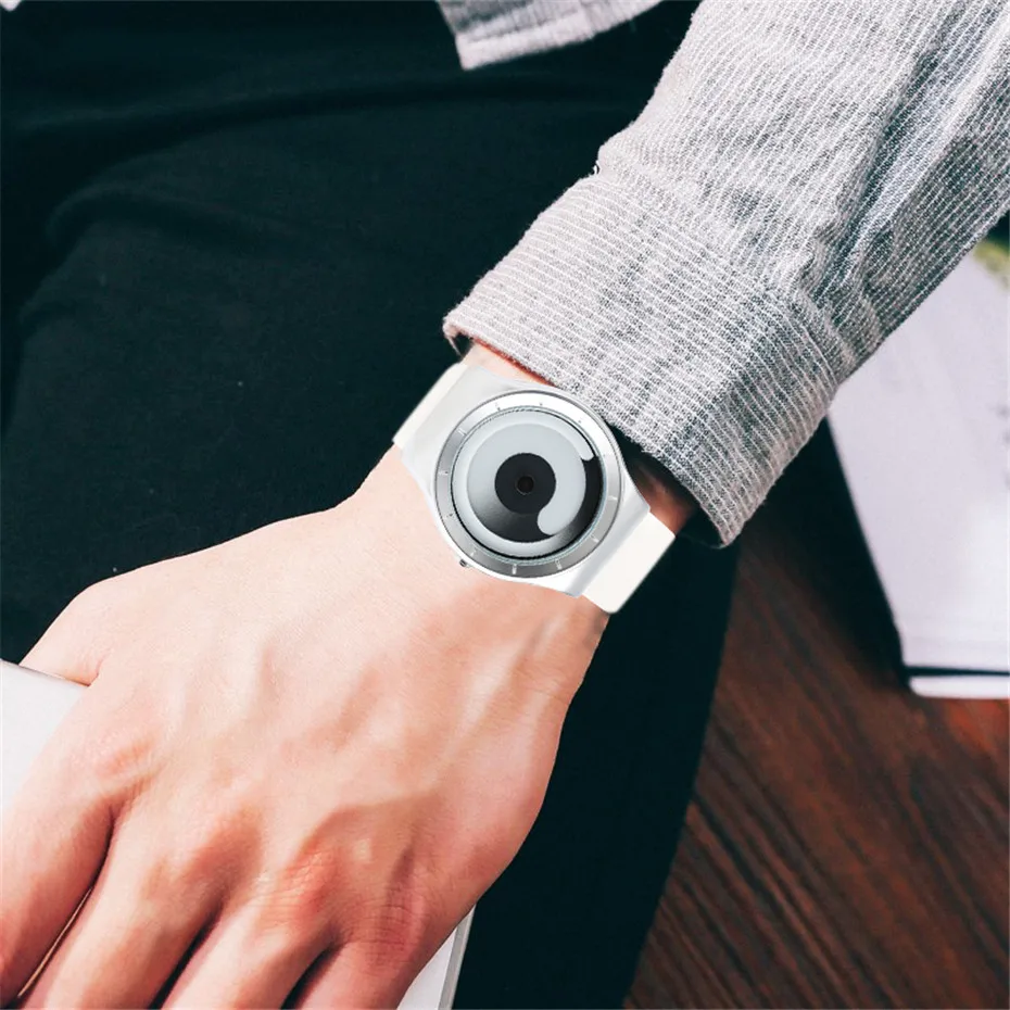 Fashion Mens Watch Leather Analog Quartz Sport Wristwatch Creative Cool Blue Ocean Steel Clock Relogio Masculino Spiral Turntable Swirl Hour Clock Female (48)