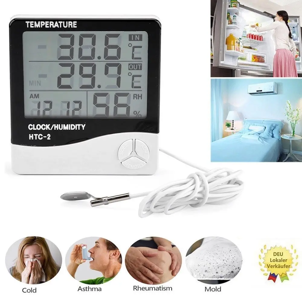 

Aquarium Fridge Indoor Outdoor Temperature and Humidity Monitor LCD Digital Alarm Clock Calendar Hygrometer Thermometer (White)