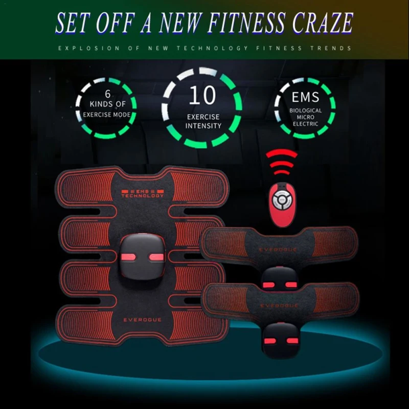 Smart EMS Stimulator Training Fitness Gear Muscle Abdominal Exerciser Toning Belt Battery Abs Fit Muscles Intensive Training
