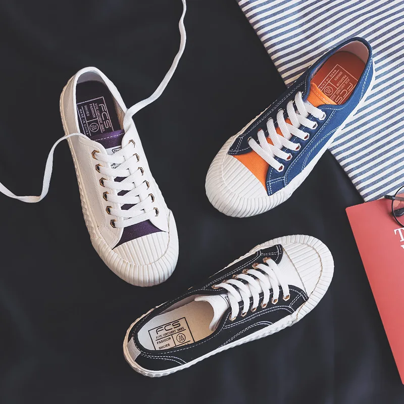 

Air-permeable White Shoes Women Dirty Orange Canvas Shoes Students All Match Lace Up Vulcanized Sneakers Mixed Colors 35-40