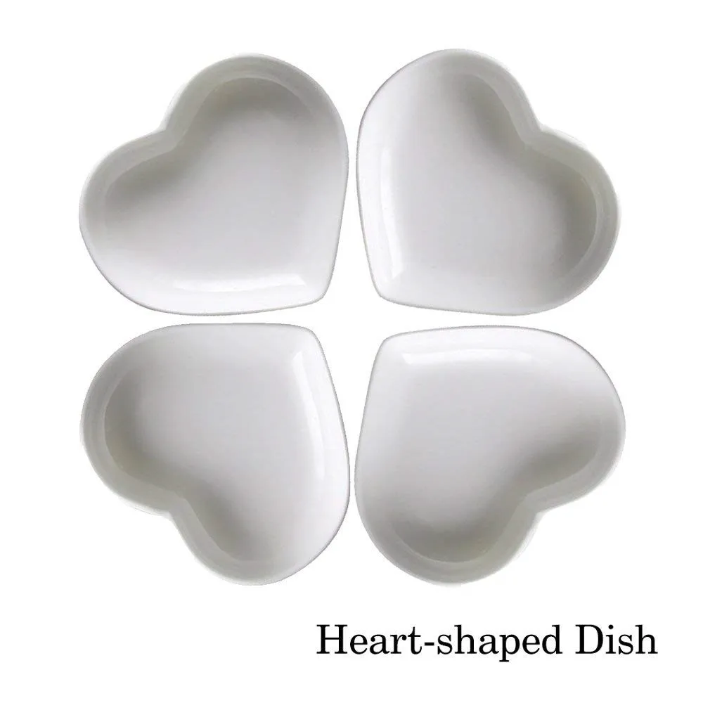 4PC set Super Cute Heart Sharpe Ceramic Sauce Dish Mini Side Seasoning Dish Condiment Love Porcelain Small Saucer5
