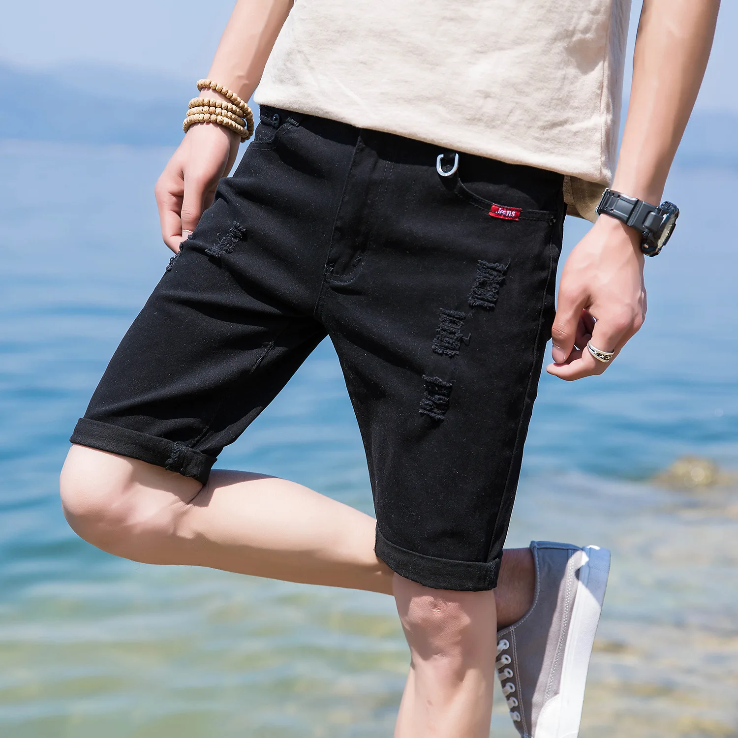 Elastic Waist Mens Shorts Fashion Summer Knee Length Joggers Shorts