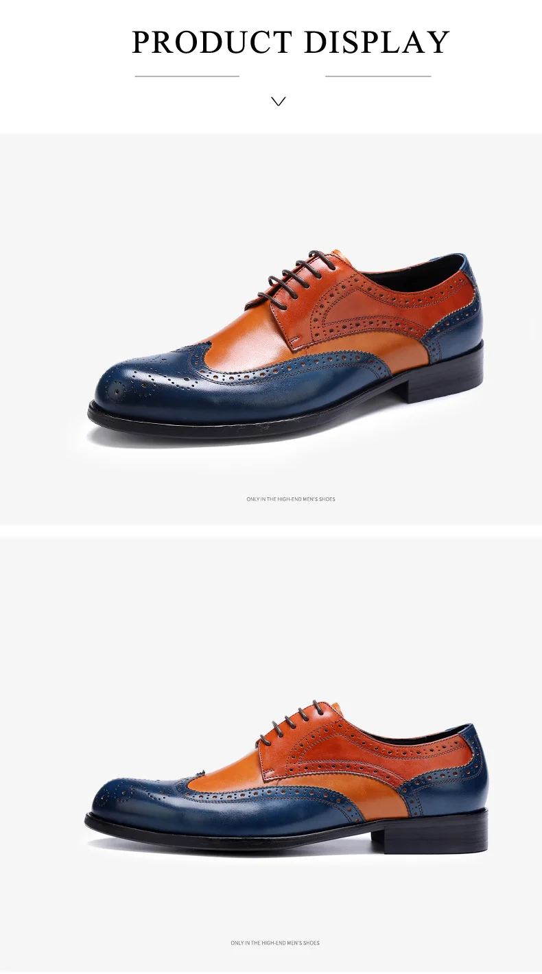 Men's Full Grain Leather Wedding Shoes Classical Business Oxfords Shoes Mixed Color Men's Dress Shoes Party Moccasin Dress Shoes (8)