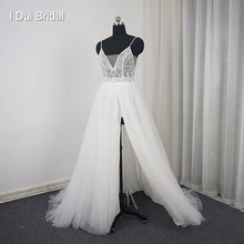 Спагетти ремень Сплит свадебное платье с роскошным бисером тюль слой романтический