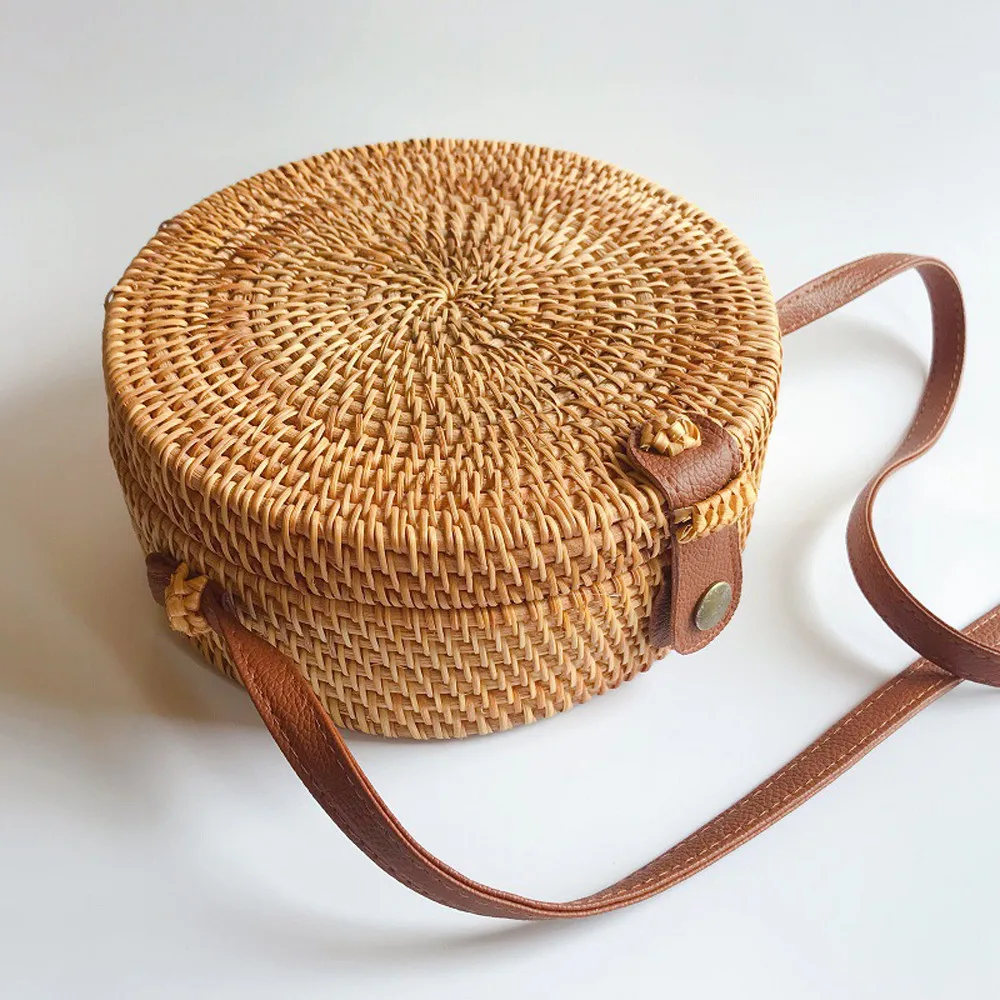 

Crossbody Bags For Women Circle Handwoven Bali Round Retro Zipper Rattan Straw Beach Bag Crossbody Sac A Main