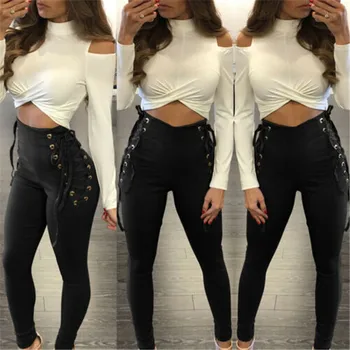 

Women Bandage Elastic Waist Pants Fitness Leggings High Waisted Long Pants Stretch High Waist Pants Trousers