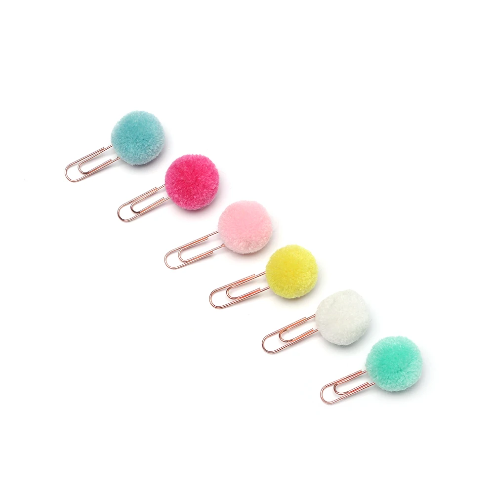 6pcs/set Cute Hairball Rose gold Modelling Paper clip Office Stationery Set New School and Office Supplies