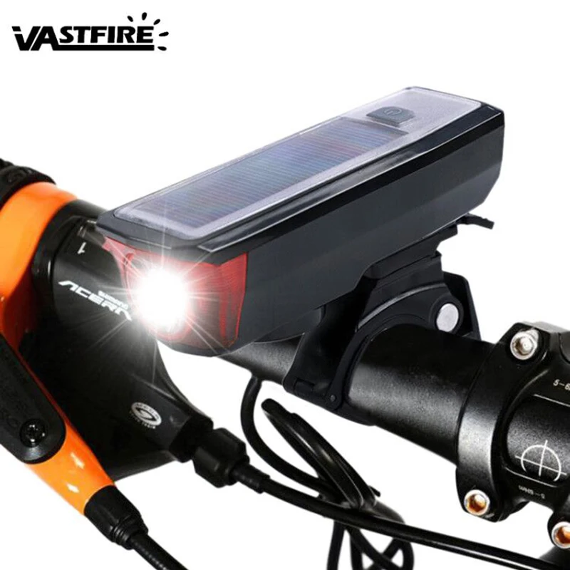 Велосипедный передний фонарь VastFire MTB на солнечных батареях с колокольчиком