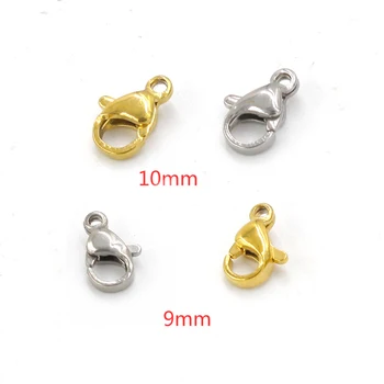 

Fnixtar 9/10mm Stainless Steel Gold /Steel Lobster Clasps Hooks End Connectors DIY Jewelry Findings Components 100piece/lot